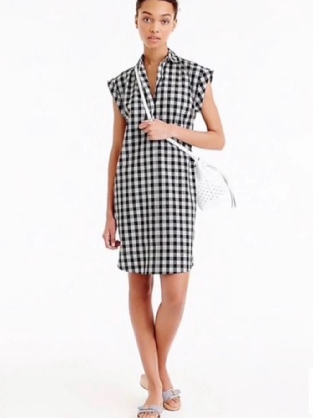 J. Crew Black and White Gingham Shift Dress